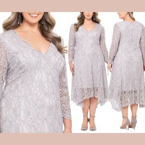 NWT $289 Betsy & Adam [ Plus Size 18W ] Long Sleeve Floral Lace Midi Dress S1974